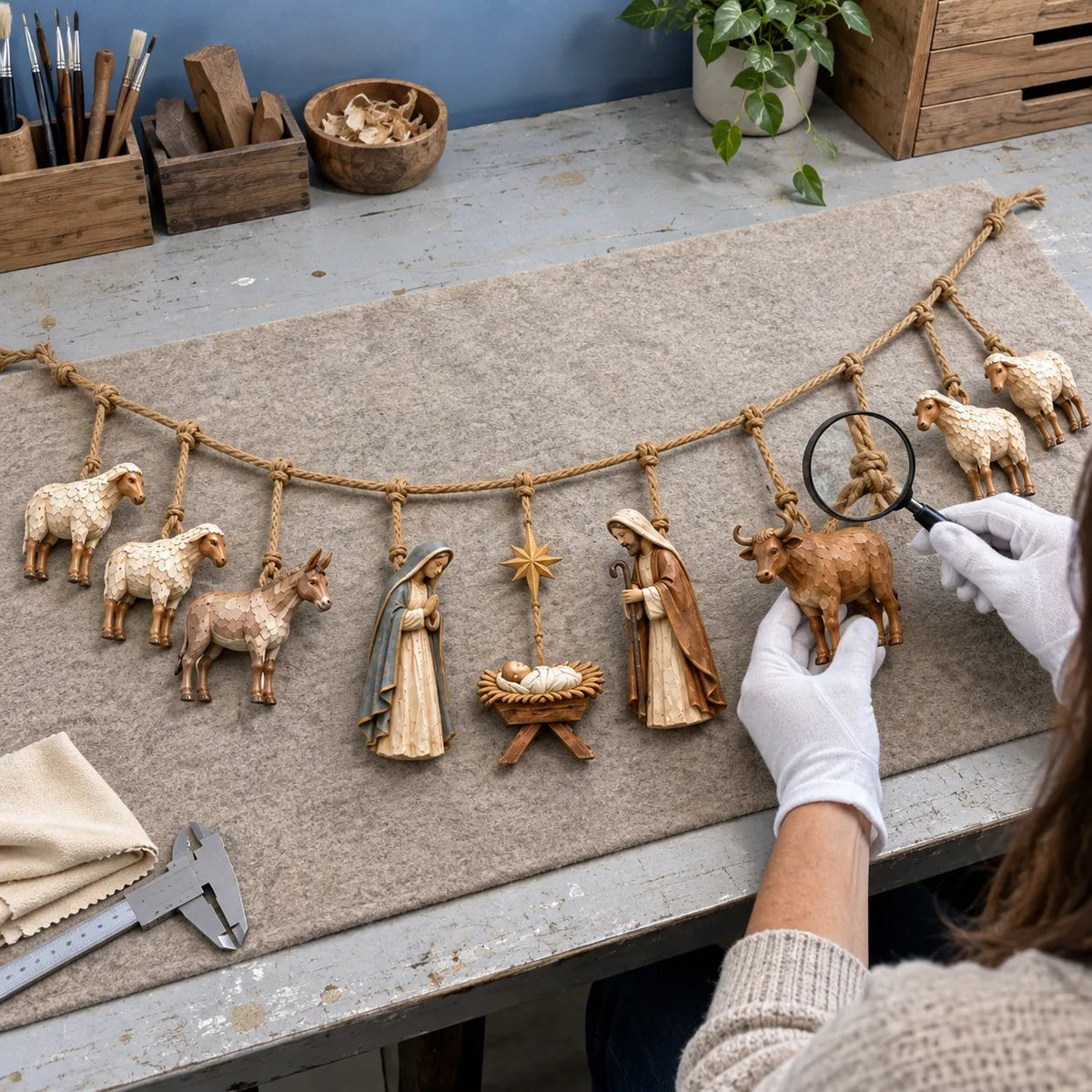 🎄 Handcrafted Wooden Nativity Garland – Rustic Christmas Decor