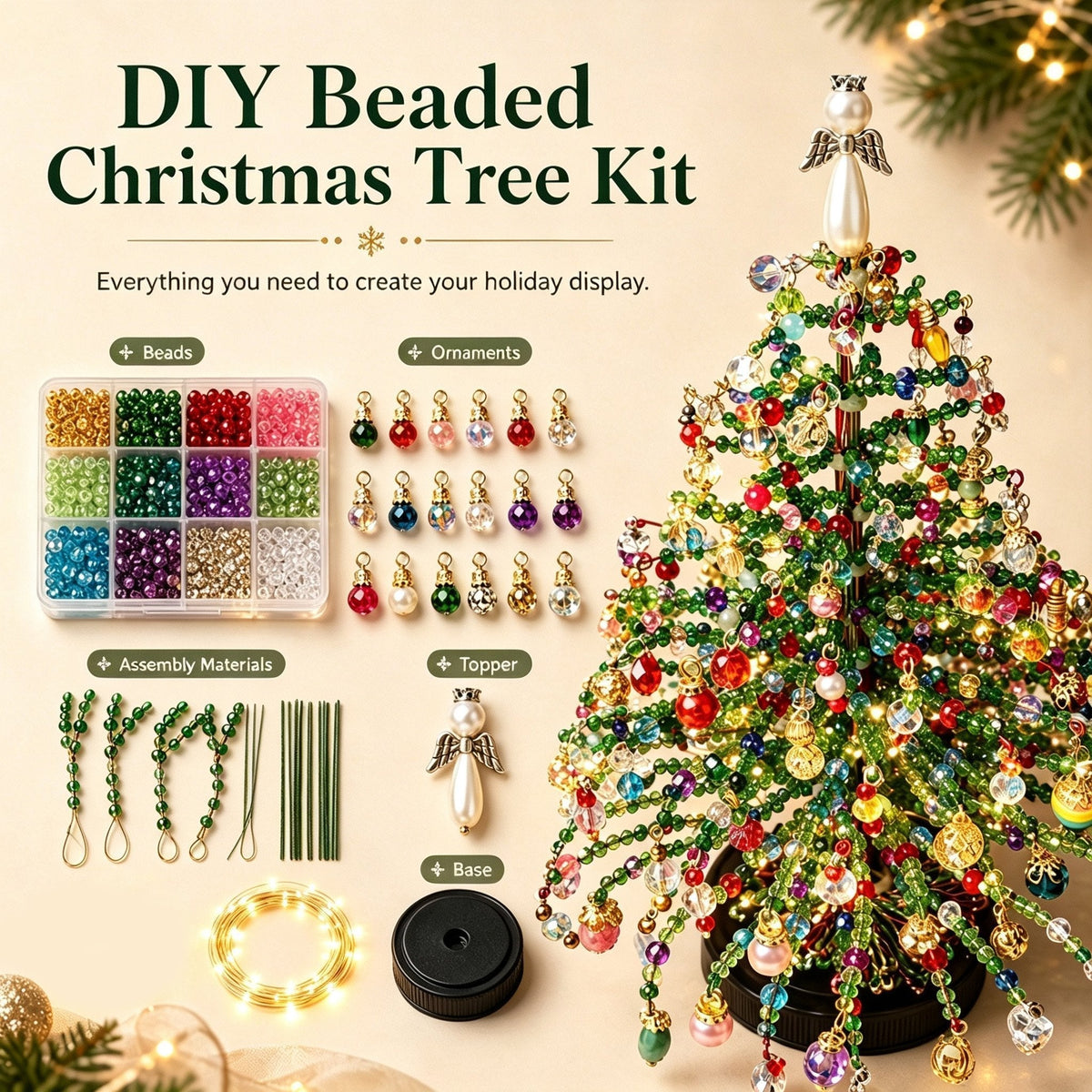 🎄 DIY Beaded Christmas Tree Kit – Handmade Holiday Craft