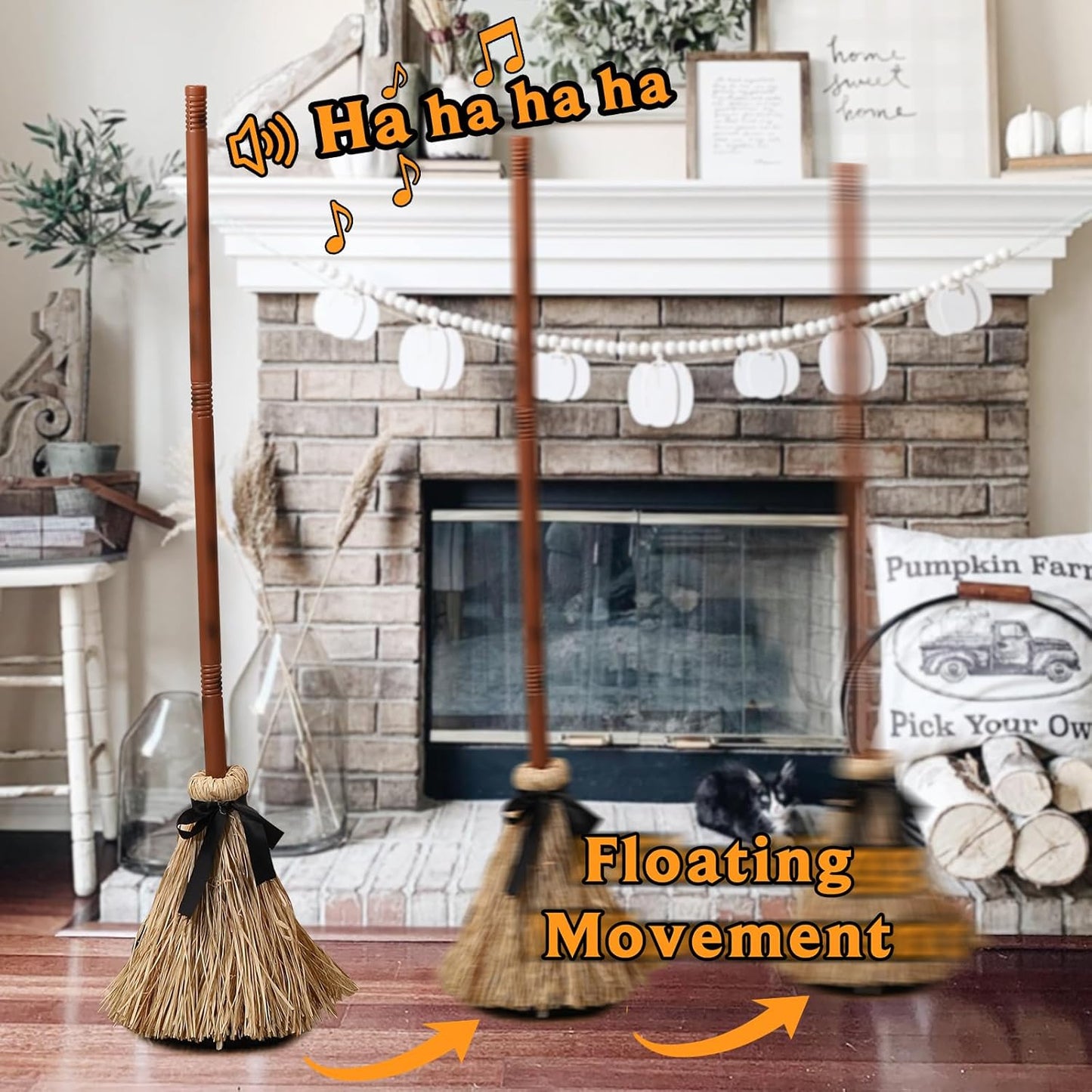 💥Halloween Sale 50% OFF🧙‍♀️Magic Floating Witch Broom™ 🧹 | Animated Sound-Activated Halloween Prop 🎃