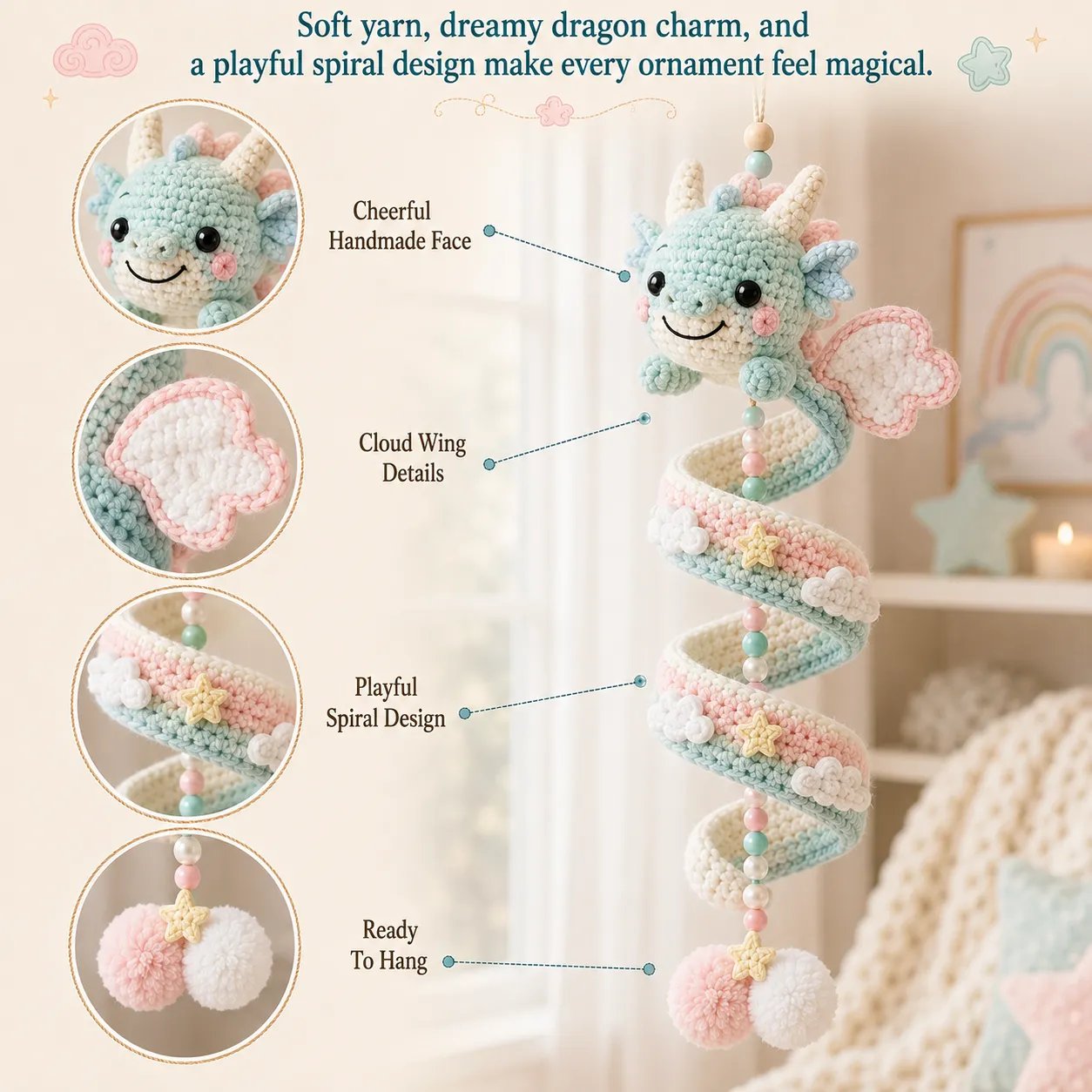 ⏳ Last Day 49% OFF – 🐉 DIY Dragon Spiral Hanging Ornament Crochet Kit ✨