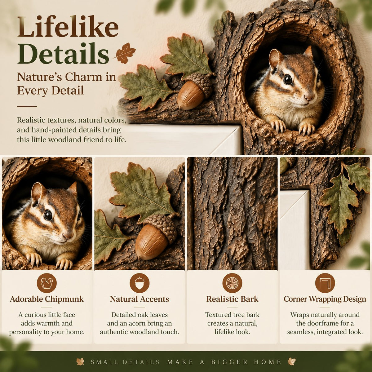 ⏰LAST DAY 50% OFF 🐿️ Handcrafted Resin Chipmunk Door Ledge Figurine | Wooden Doorway Accent for Nature Lovers 🏡