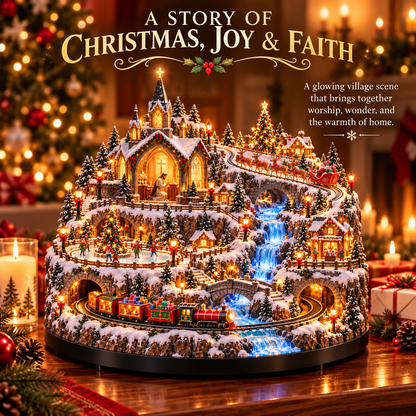 🔥 Lighted Animated Christmas Village with Train, Reindeer Sleigh & Waterfall ✨