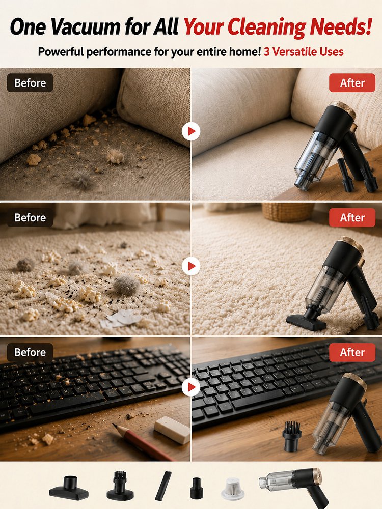 Multifunctional high-power car vacuum cleaner and air inflator