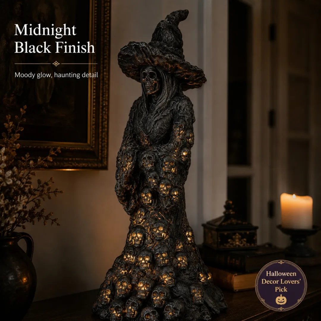 🔥HOT SALE 50% OFF✨🎃 Skull Witch Lantern Statue