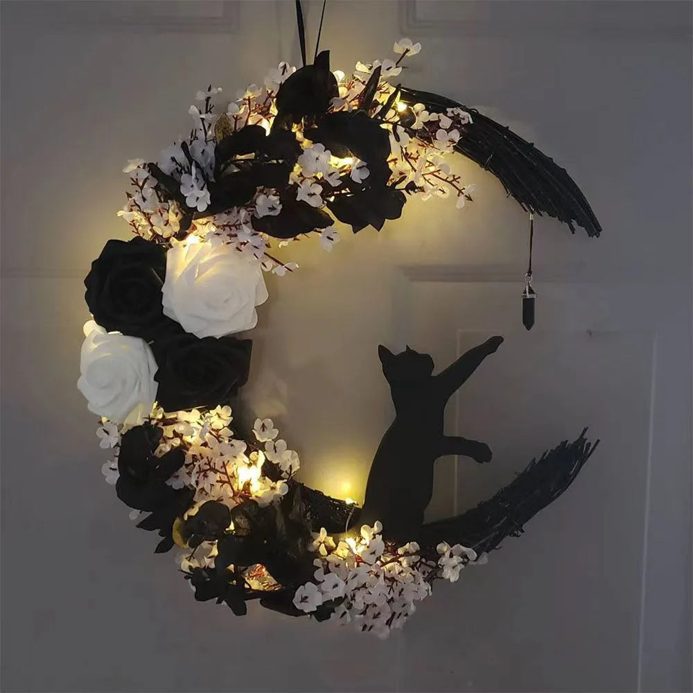 🔥Last Day 49% OFF - 🐈‍⬛🌙Handmade Halloween Cat Wreath