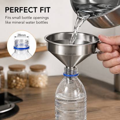 Stainless steel funnel, suitable for transferring oils and liquids; kitchen funnel with a brush
