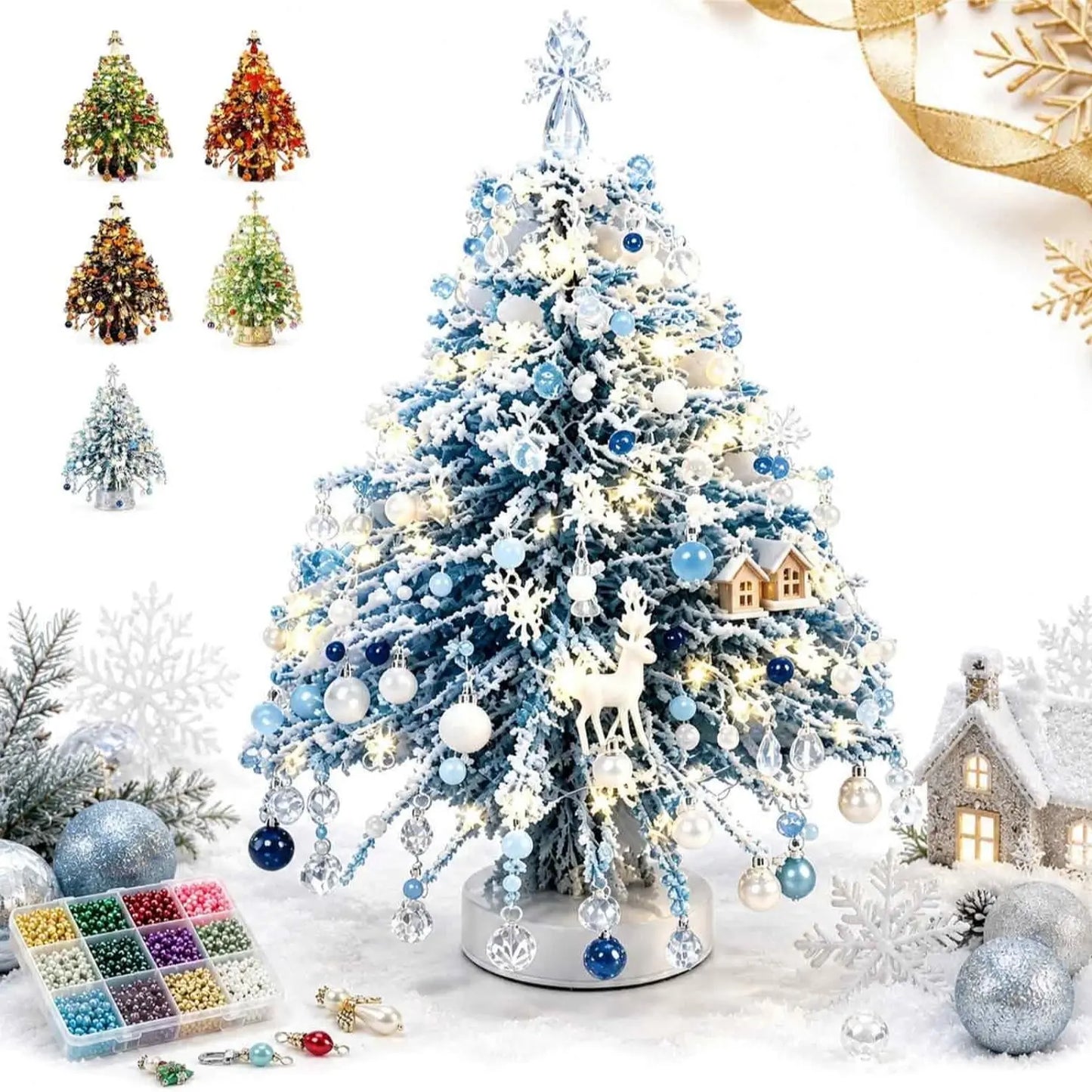 🎄 DIY Crystal Bead LED Christmas Tree Craft Kit with Warm Lights 💎