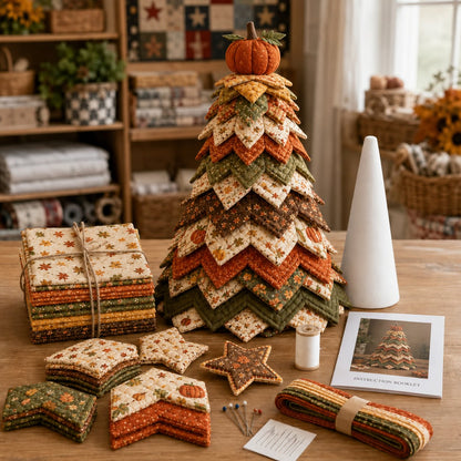 🔥LAST DAY 50% OFF - 🎄 Layered Fabric Tree Quilt Kit for DIY Seasonal Decor 🧵