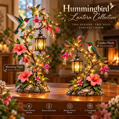 🌸 Hummingbird Garden Lantern – Lighted Floral Tabletop Decor with Warm LED Glow