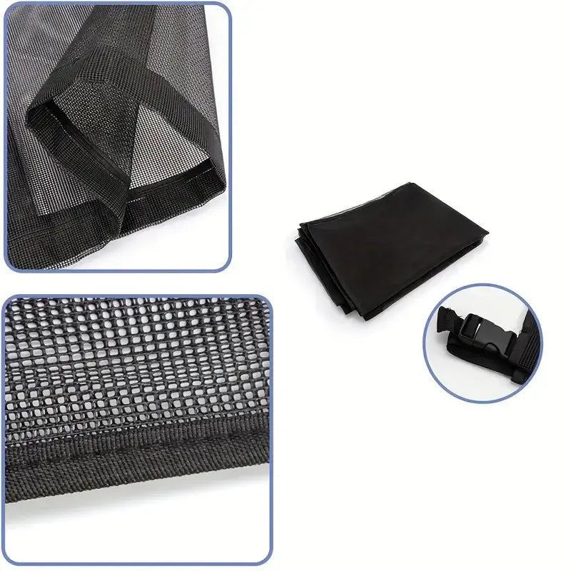 AC mesh cover material reinforced edge and fastening details