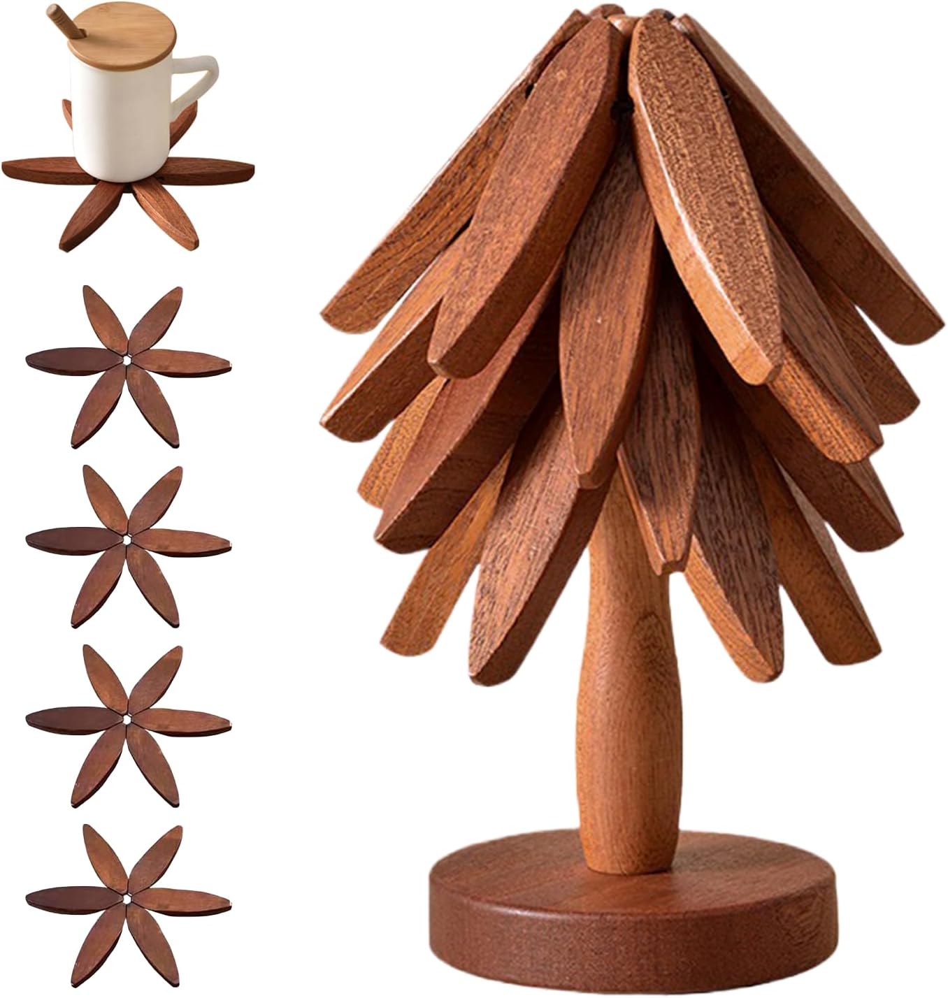 🌳 5-In-1 Foldable Bamboo Christmas Tree Trivet Set ♨️