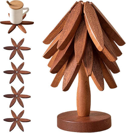 🌳 5-In-1 Foldable Bamboo Christmas Tree Trivet Set ♨️
