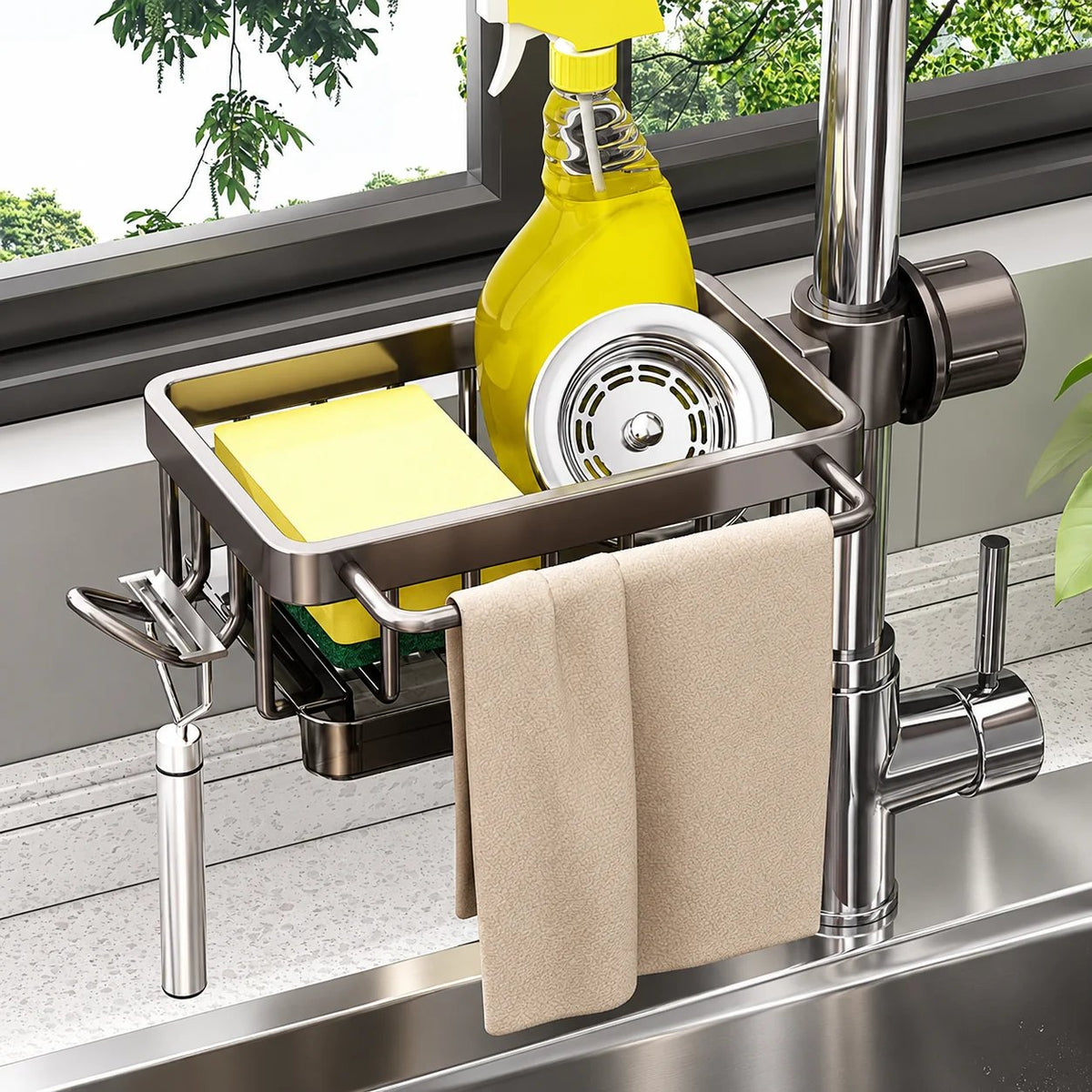 🚰 Faucet-Mounted Sink Caddy – Clear Your Counter, Keep Cleaning Tools Within Reach