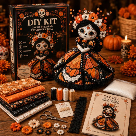🔥LAST DAY 49% OFF - 🎃Day of the Dead DIY Patchwork Doll Sewing Kit | Sugar Skull Decor