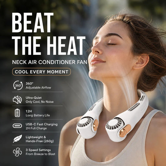 🥳2026 HOT SALE🥳💞50K+ SOLD!🍃 Neck Air Conditioner Fan – Ultra‐quiet, 360° rotating, 3 speeds. Hands‐free cooling, long battery. Summer essential! 😎🌬️