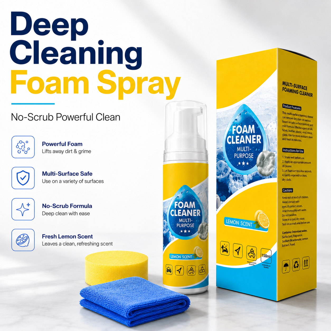 🫧 4-in-1 Multi-Enzyme Foam Cleaner - Instant Stain Remover 🚗