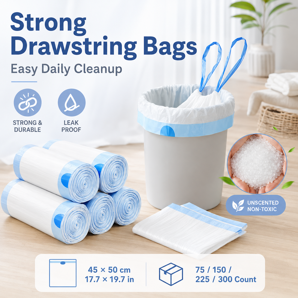 🏡 Heavy-Duty 4-Gallon Drawstring Trash Bags