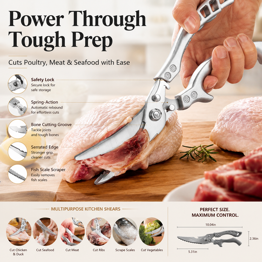 🔥 Multifunction Kitchen Scissors with Fish Scale Scraper & Spring-Action Handle✨