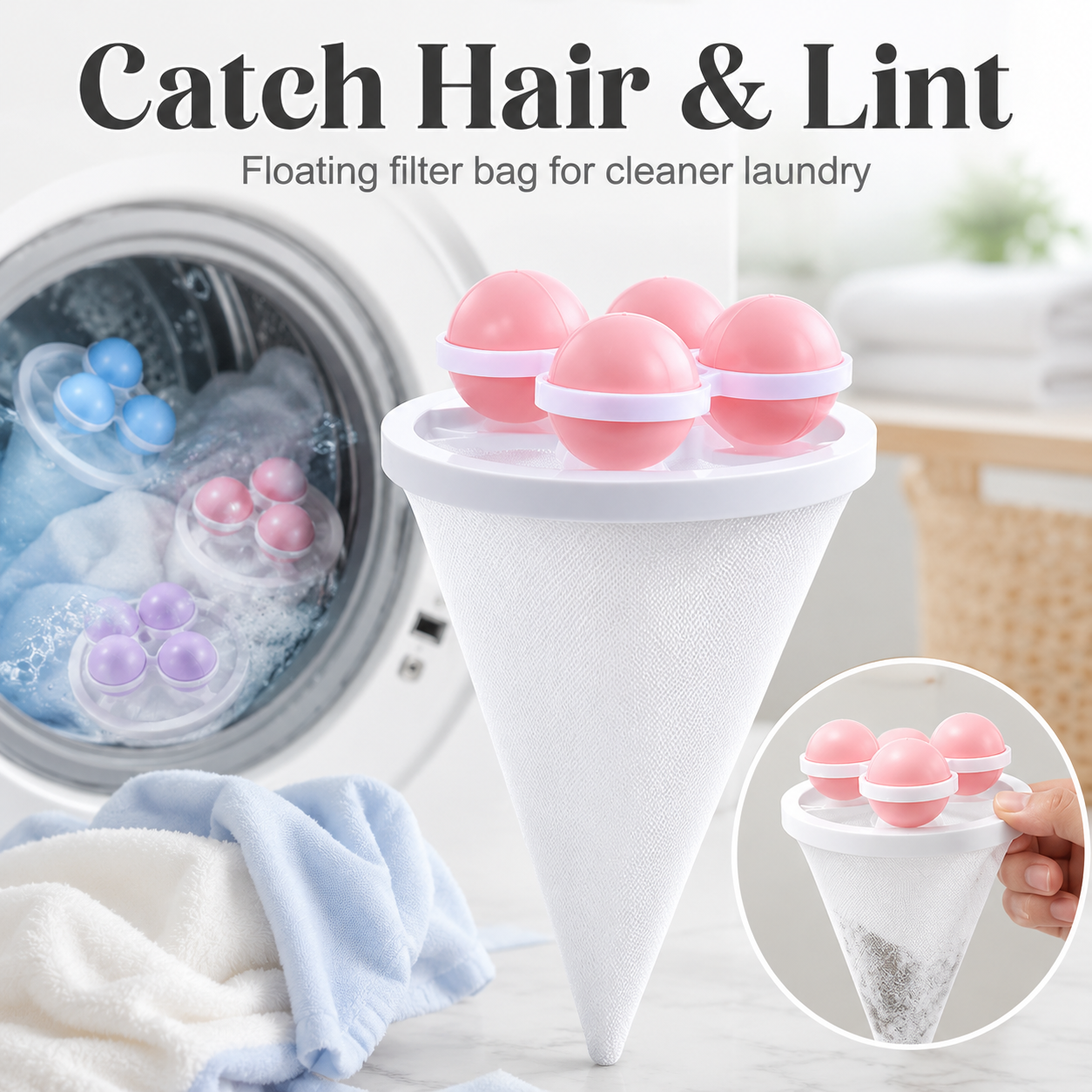 🧺 Floating Laundry Hair Catcher