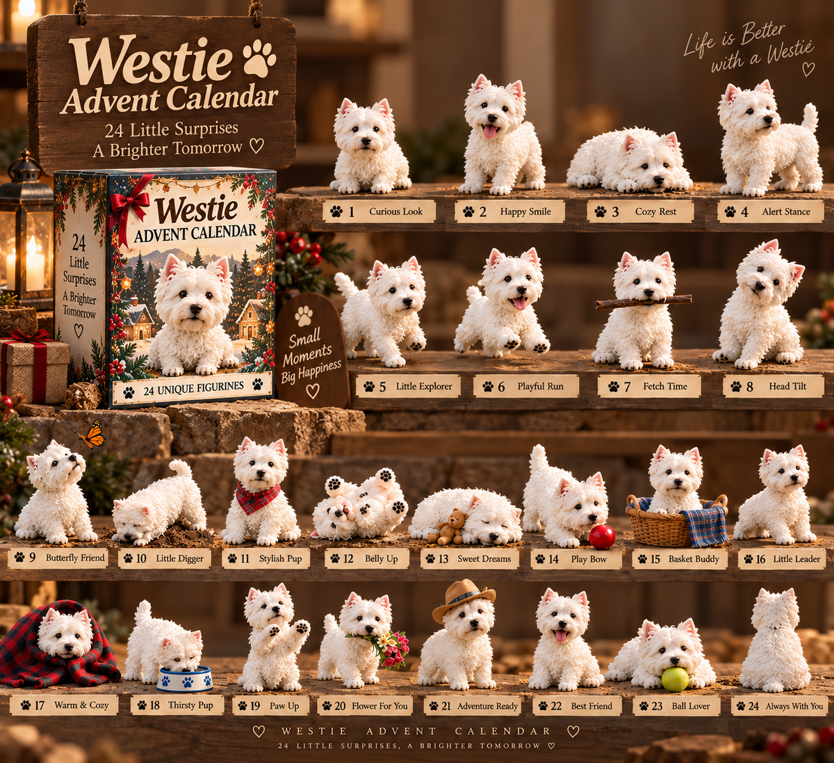 🐾 24-Day Westie Figurine Set - Cute Dog Advent Countdown Collection