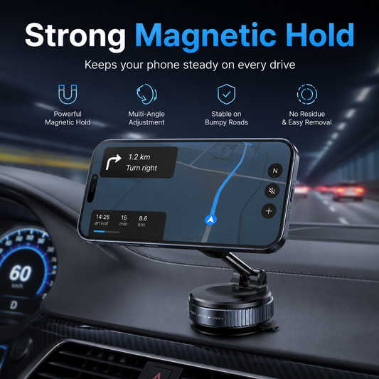 📱 360° Adjustable MagSafe Car Phone Holder for Dashboard & Smooth Surfaces