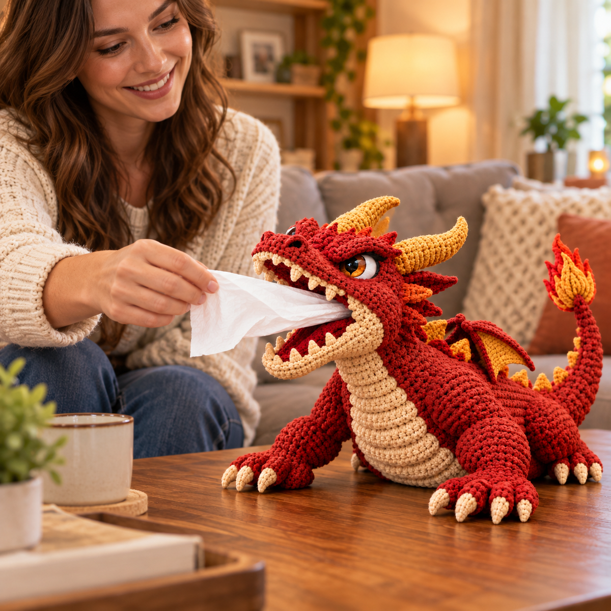 🐉 Fantasy Crochet Tissue Box Cover DIY Kit - Dragon & Lava Turtle 🧶