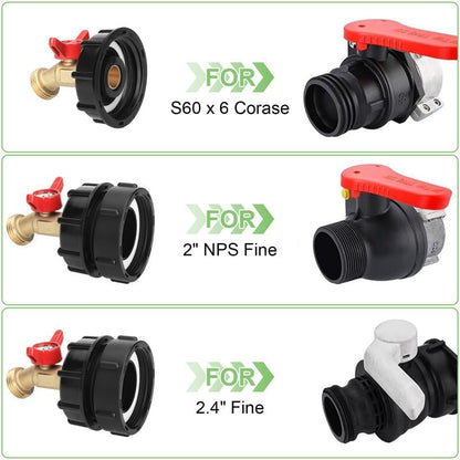 IBC Tote Adapter Kit with Brass Shut-Off Valve for Garden Hose