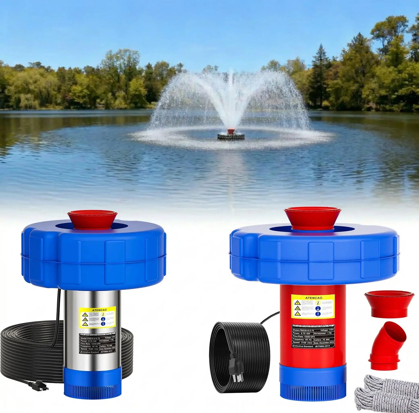 💧 1HP Pond Fountain Aerator – 15000 GPH Floating Lake Pump