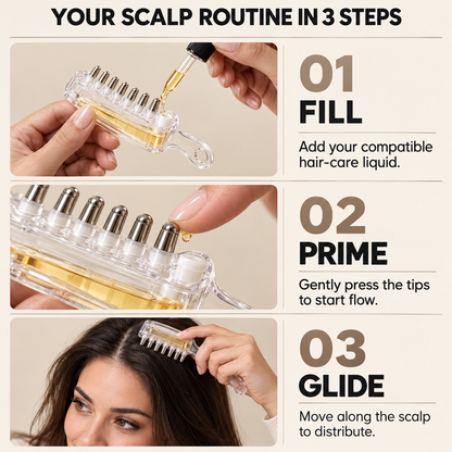 💧 2-in-1 Scalp Serum Applicator Comb – Refillable Root Applicator with Roller Massage