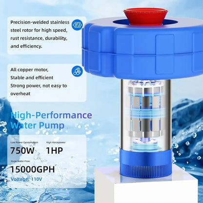 💧 1HP Pond Fountain Aerator – 15000 GPH Floating Lake Pump