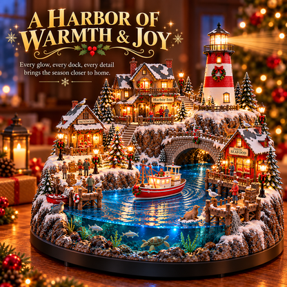 🌊 50%+ OFF Harborlight Christmas™ – Lighted Coastal Village with Lighthouse & Underwater Scene 🎄
