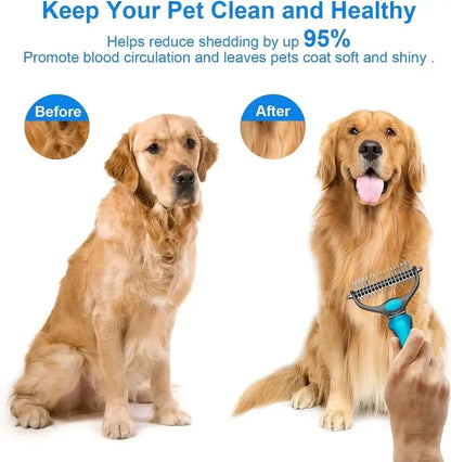 🐾 Double-Sided Pet Grooming Brush – Hurtless Undercoat Rake for Dogs & Cats ✨