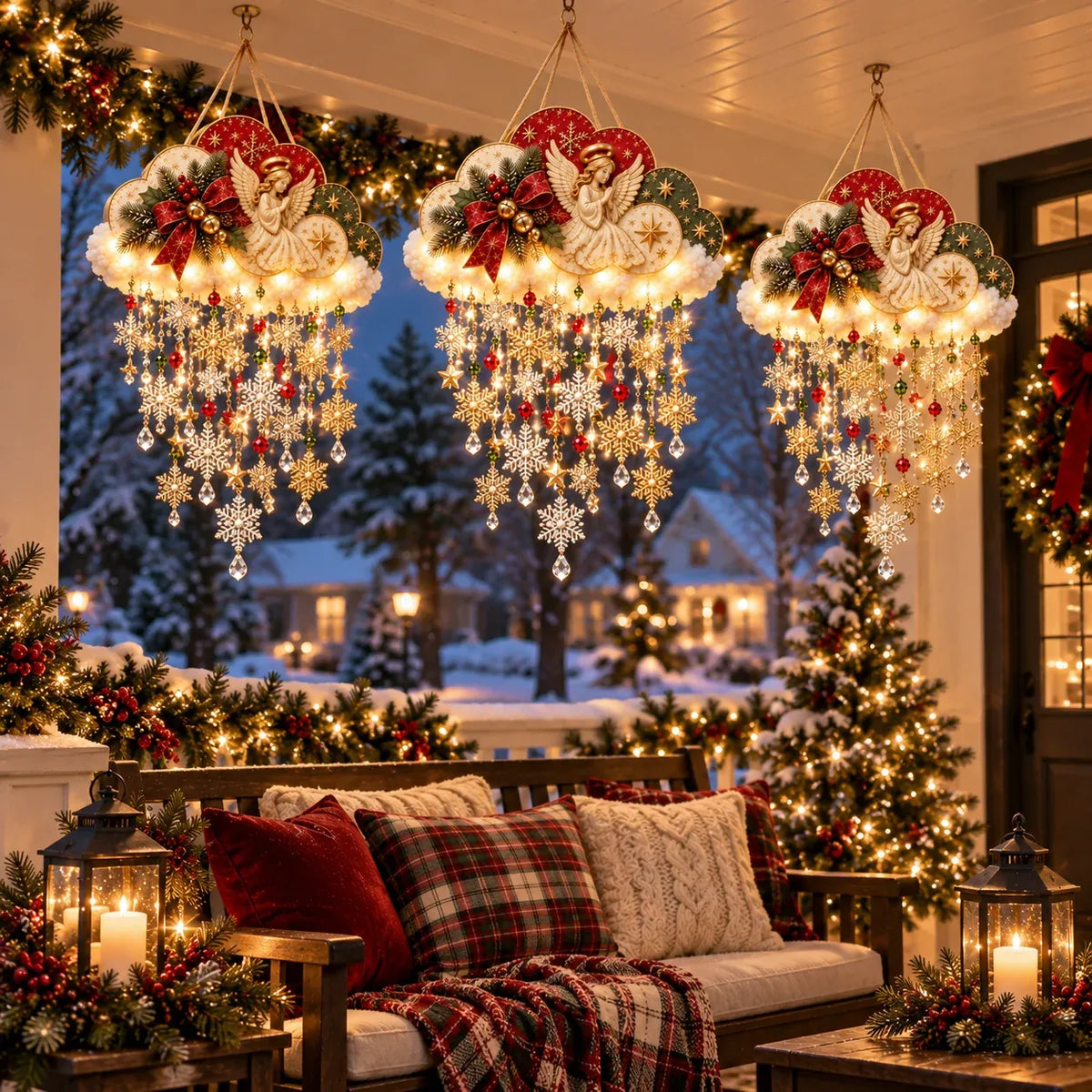 🪽✨ Angelic Christmas Snowfall Cloud – Lighted Hanging Holiday Decor☁️