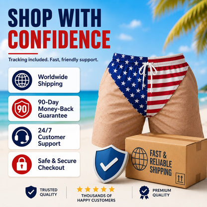 Custom Funny Patriotic Men Swim Trunks - Personalized Summer Vacation And Travel Gifts For Men - Freedom And Chill