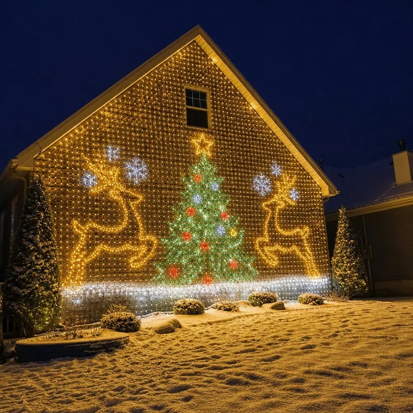 🏡 Architectural Dynamic Mesh Christmas Wall Light – Outdoor Animated Facade Display ✨