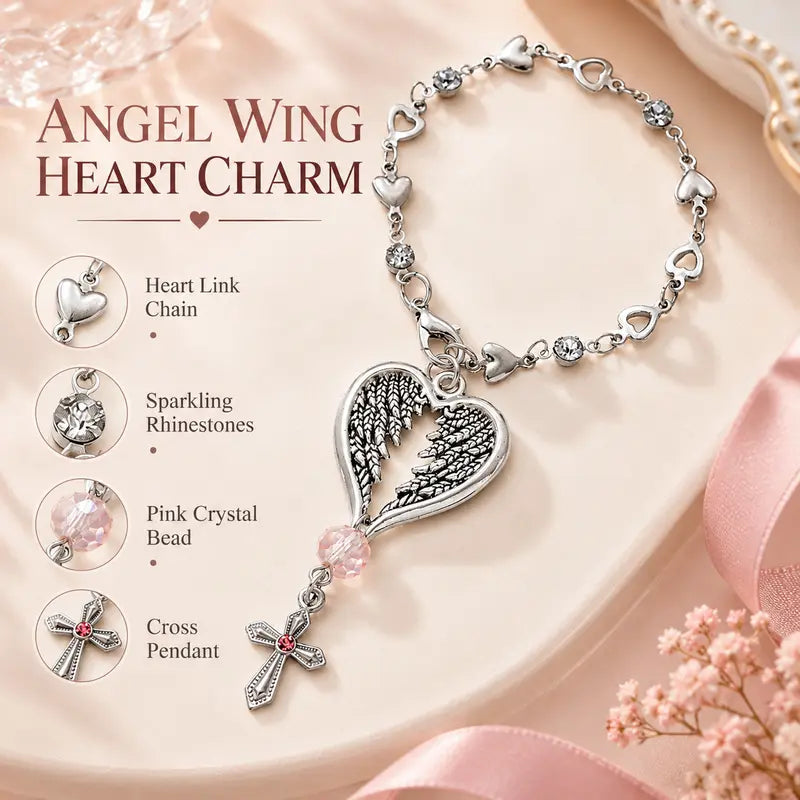 💗 50% OFF Angel Wing Heart Car Charm with Cross & Pink Crystal