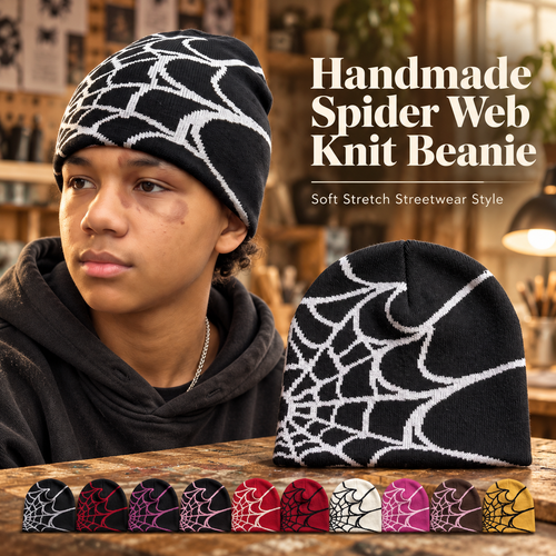 🕷️ Handmade Spider Web Knit Beanie
