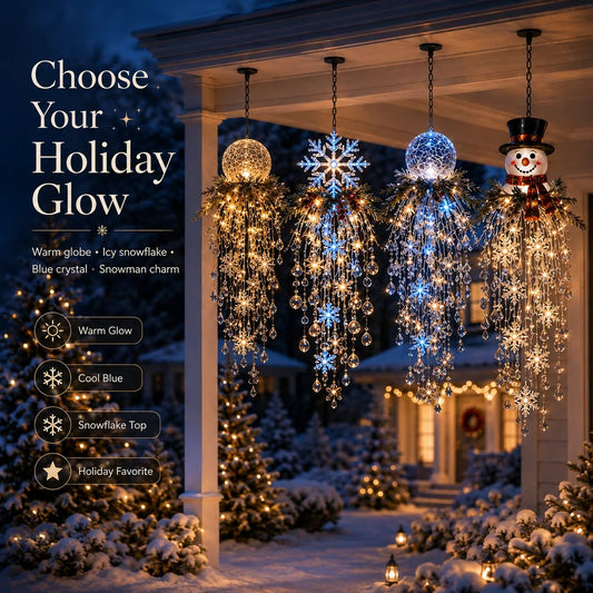 ✨ Crystal Cascade™ Christmas Hanging Porch Light – Overhead LED Crystal Waterfall 💎