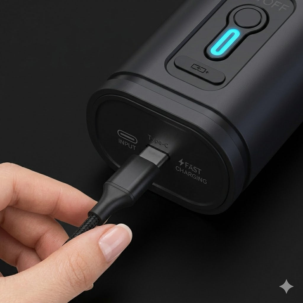 Portable mini air pump, rechargeable, comes with a storage bag and a 6-foot charging cable