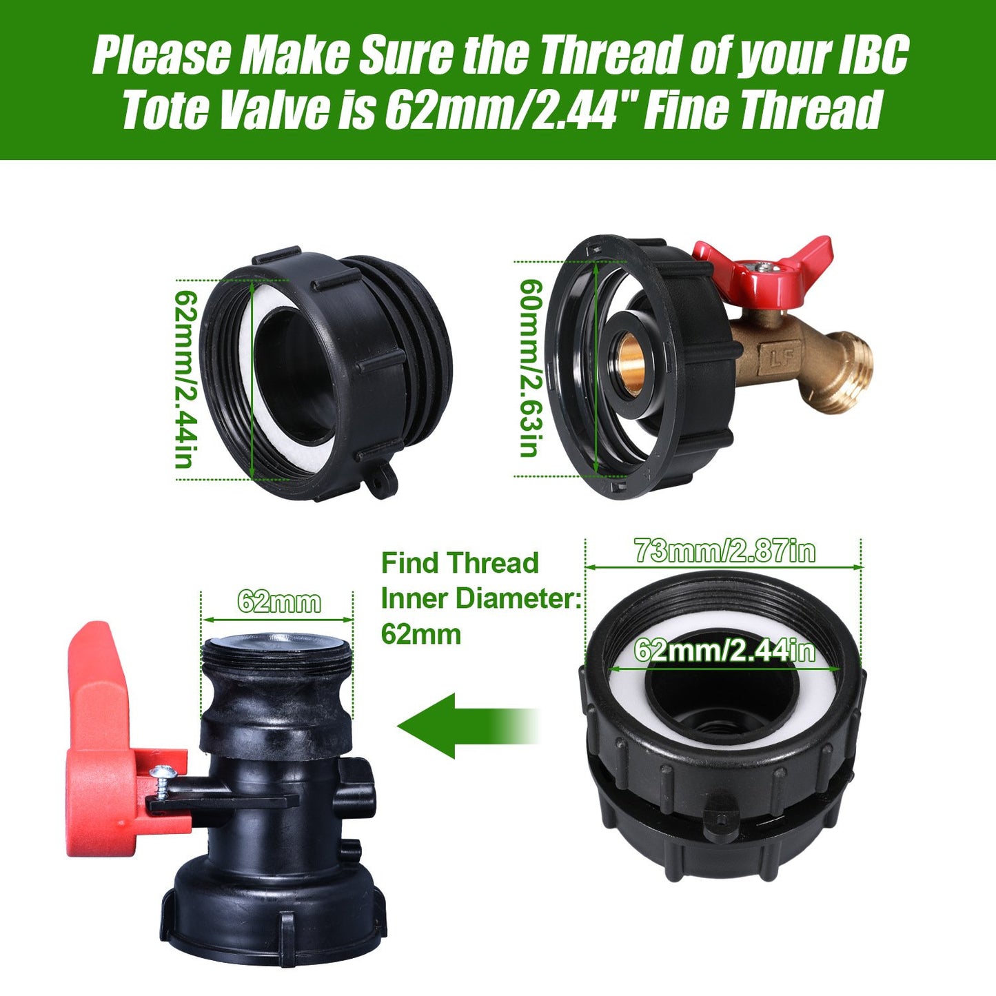 IBC Tote Adapter Kit with Brass Shut-Off Valve for Garden Hose
