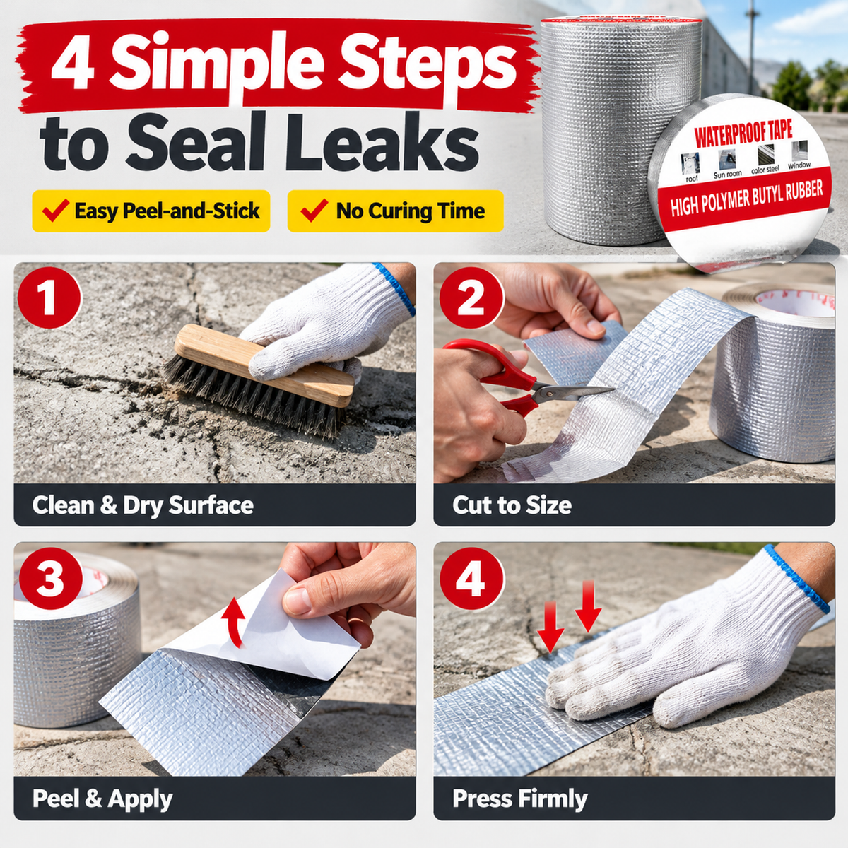 🛠️ Waterproof Self-Adhesive Butyl Repair Tape with Foil Backing 💧