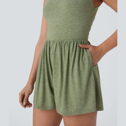 🌿 Breezy Backless 2-in-1 Resort Romper with Pockets
