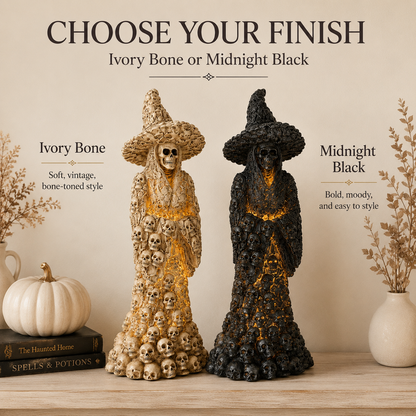 🎃 Glowing Skull Witch Halloween Statue | Cozy Spooky Indoor Decor