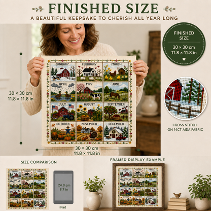 🔥 Limited-Time Offer! 49% OFF - A Year in Stitches – 12-Month Seasonal Cross Stitch Kit 🌿