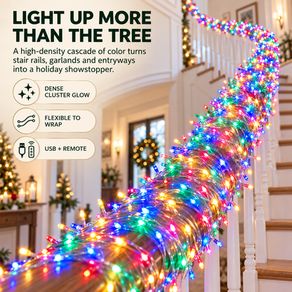 ✨ USB-Powered LED Cluster Christmas Lights 🎄 8 Modes, Remote Control & Multicolor or Warm White