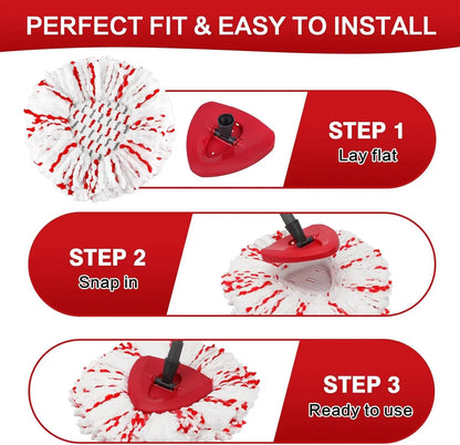 ✨ 3-Pack Spin Mop Head Replacements with Scrub Pads – Washable Microfiber Refills for Deep Cleaning