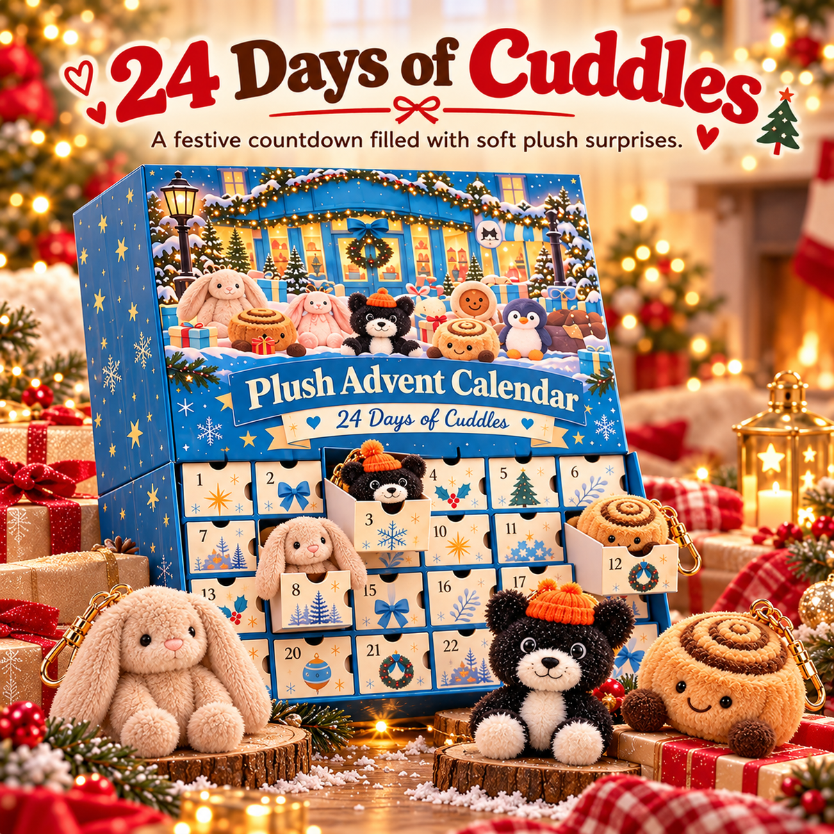 🎄24 Days of Cuddles Advent Calendar – 24 Mini Plush Charms for Christmas 🎄 (Same as the Product Shown in the Video)