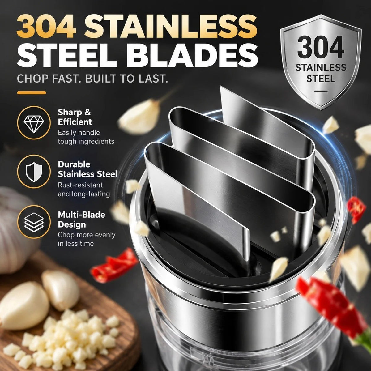 🧄 55% OFF One-Tap Garlic Chopper – Stainless Steel Manual Food Cutter for Effortless Cooking