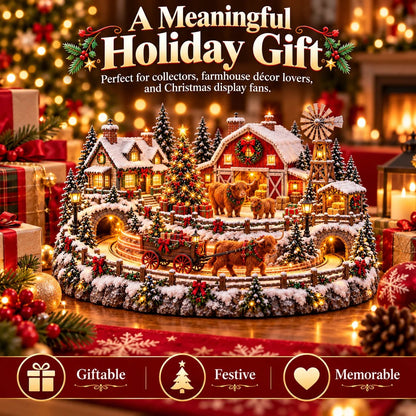 🐮 Highland Cow Christmas Farm Village – Lighted Farmhouse Holiday Scene