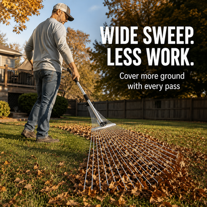 Deciduous Metal Rake for Landscaping and Farming, Telescopic Grass Rake for Home Use